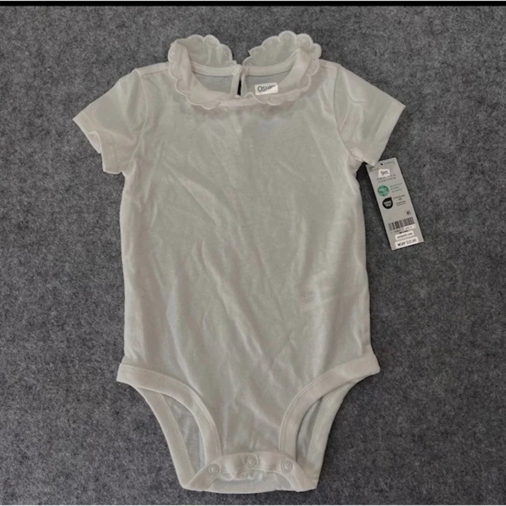 OshKosh B'gosh Eyelet Scallop Bodysuit 9m White Cotton Short Sleeve